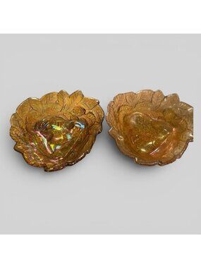 Vintage Carnival glass textured 3D amber gold nut berry bowls MCM